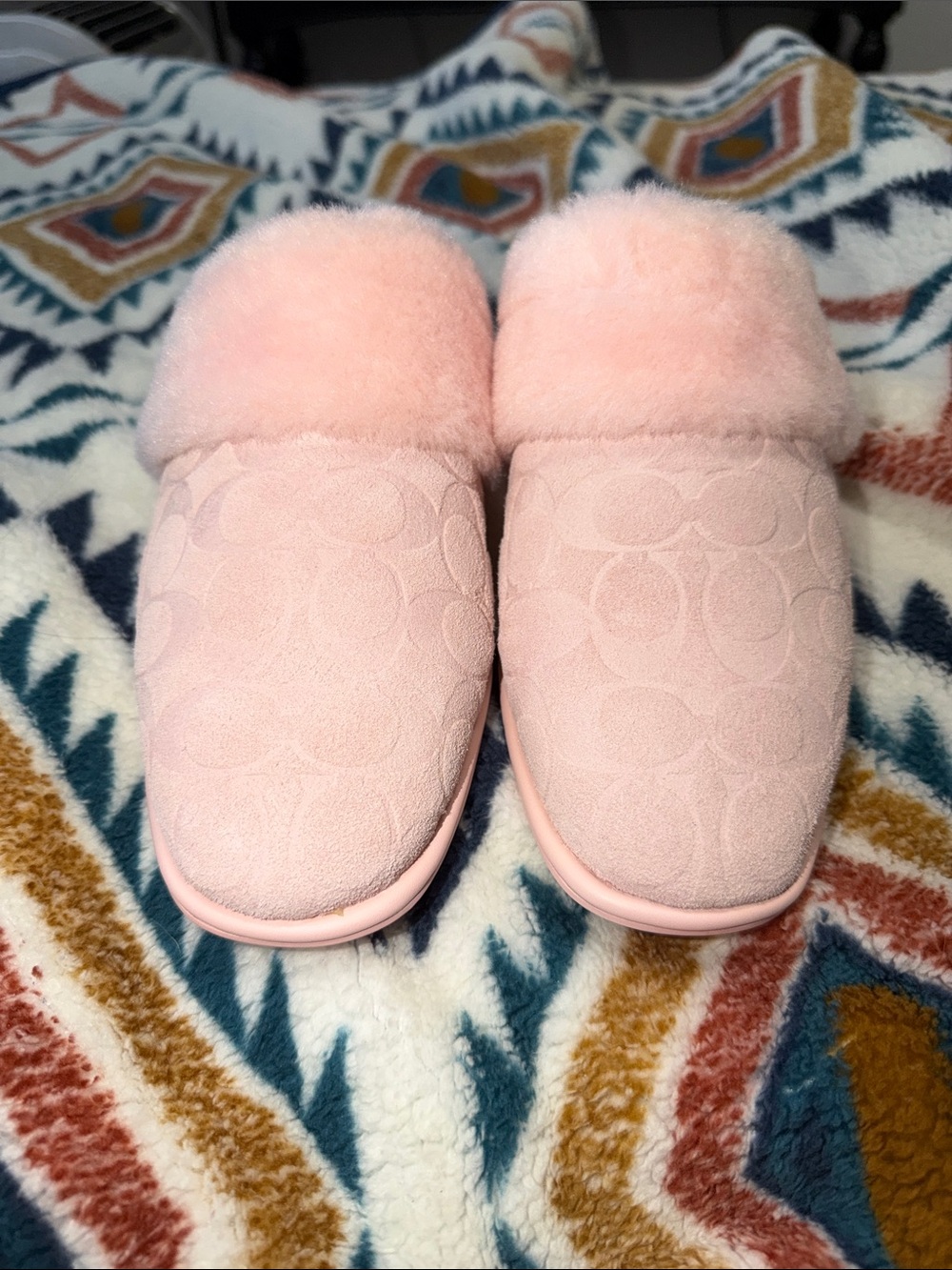 Coach Pink Plush Shearling Slide Slippers